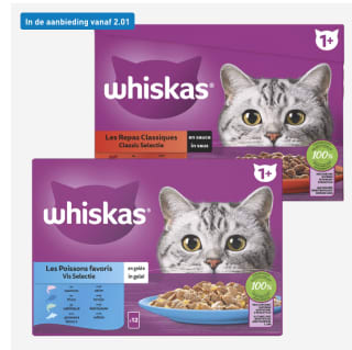 Whiskas 1+ Kattenvoer maaltijdzakjes 12x85 voor €3,99 bij de Aldi