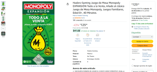 Expansión Todo a la Venta Monopoly por $125 | Amazon