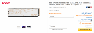 SSD XPG MARS 980 BLADE NVMe 2TB por $3,429 | CyberPuerta