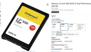 Intenso 2.5 Inch SSD SATA III Top Performance 256 GB voor €21,99 bij Amazon