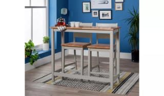 Argos Home Chicago Oak Grey Bar Table & 2 Grey Chairs887