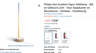 Tafellamp Philips Hue Gradient voor €159 bij Amazon