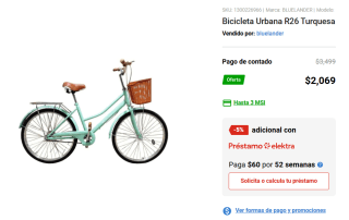 Bicicleta Urbana R26 Turquesa por $2,069