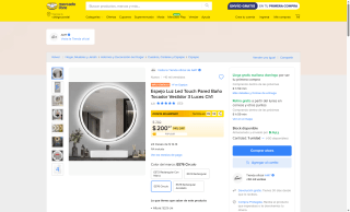 Espejo LED Táctil Rectangular por $201 | Oferta Mercado Libre