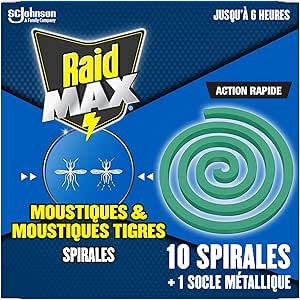 Lot 10 Spirales & 1 Socle Anti-Moustiques Raid Max à 2,95€