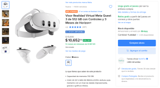 Visor Meta Quest 3 512GB por $6,864 | Mercado Libre (Santander)