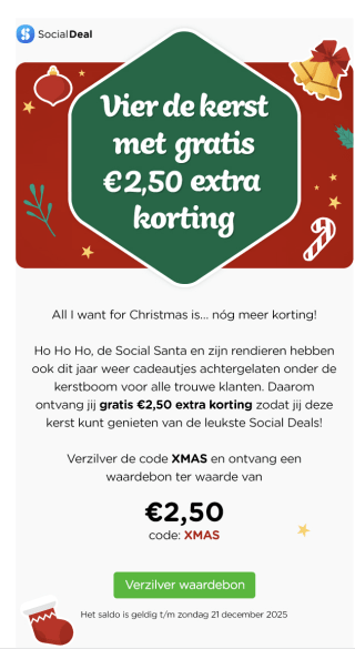 Socialdeal code voor 2,50 euro korting op alles