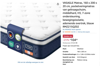 VASAGLE Matras pocketveringmatras 160 x 200 x 20 cm