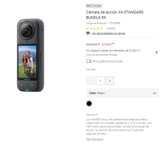 Cámara Insta360 X4 8K por $7,199 | Liverpool (Banamex MSI)