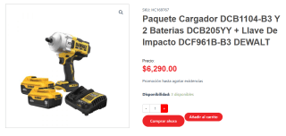 Cargador DCB1104-B3 + 2 Baterias + Llave De Impacto DEWALT por $6,290