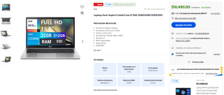 Acer Aspire 3 i5 32GB 512GB por $9,651 | Bodega Aurrera (BBVA 12 MSI)