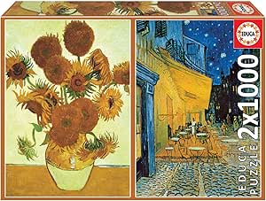 Educa 2 Puzzles 1000 Piezas Serie Art Los Girasoles y Terraza café Vincent Van Gogh