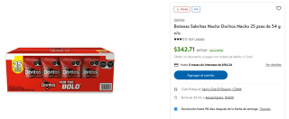 Botanas Sabritas Nacho Doritos 25un x54g por $343 | Sam's Club