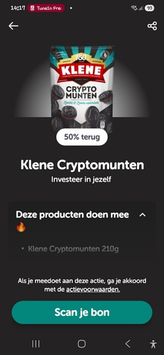 Klene Cryptomunten gratis na cashback via Tikkie en de jumbo