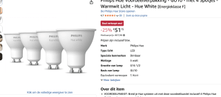 Philips Hue Voordeelverpakking - GU10 - met 4 Spotjes voor €51,15