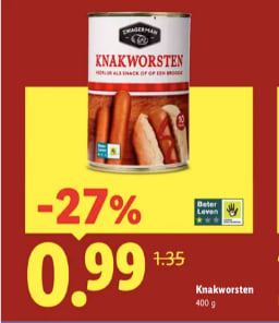 Cocktail knakworstjes voor €0,99 bij Lidl