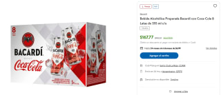 Bacardí con Coca-Cola 8 latas por $168 | Sam's Club