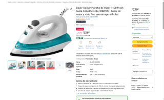 Plancha de Vapor Black+Decker 1100W por $239 | Oferta Amazon