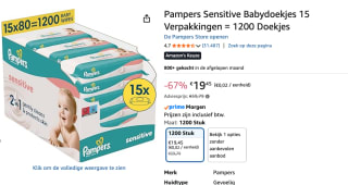 Pampers Sensitive Billendoekjes - 15 Pakken - 1200 babydoekjes voor €19,45 bij Amazon