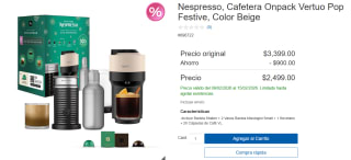 Cafetera Nespresso Onpack Vertuo Pop por $2,499 | Oferta Costco