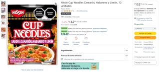 Nissin Cup Noodles 12 unidades por $132 | Oferta Amazon