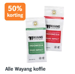 Alle Wayang koffie 50% korting bij de AH