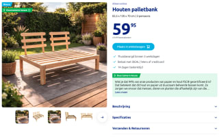 2-persoons houten palletbank voor 59,95 euro