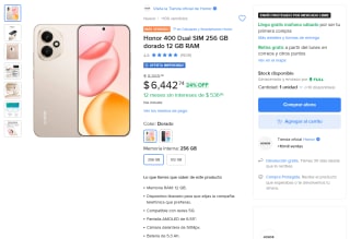 Honor 400 256GB Dorado por $5,570 | Mercado Libre (HSBC)