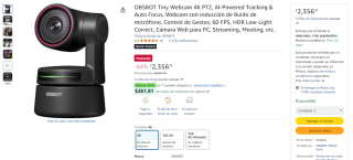 Webcam OBSBOT Tiny 4K PTZ por $2,356 | Oferta Amazon