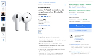 Apple AirPods 5 con estuche de carga inalámbrica por $2,905 en Mercado Libre