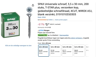 Spax Universele Schroef T-Star Wirox 200 stuks voor €5,49 bij Amazon