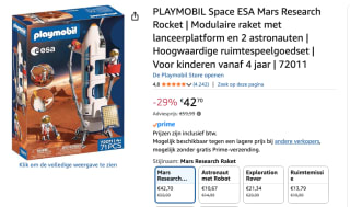 Playmobil 72011 ESA Mars Onderzoeksraket voor €42,70 bij Amazon
