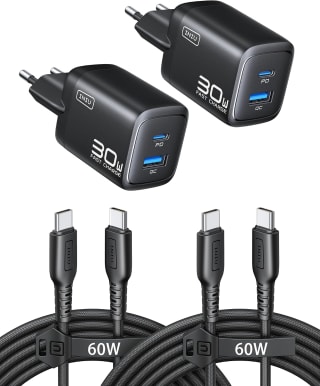 INIU Cargador USB C, 30W 2 Paquete PD GAN Cargador Rápida y Cable 60W por 18.99€