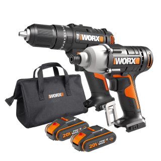 Worx WX902 20V PowerShare Cordless Combi Drill & Impact Driver Kit with 2X 2.0Ah Batt