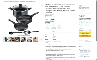 T-Fal Batería 6 Piezas Hard Titanium Plus por $1,400 | Amazon
