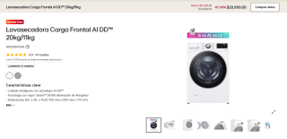 Lavasecadora LG Carga Frontal AI DD 20kg/11kg por $16,589 | SPEI