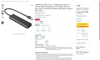 UGREEN Hub USB 3.0 4 en 1 por $189 | Amazon