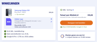 Samsung Galaxy S25 voor €315 bij Odido (onbeperkt GB + SMS +Min) met ING rentepunten