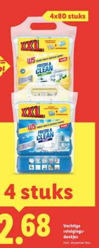 4 pakken XXL Vochtige reinigingsdoekjes voor €2,68 bij de Lidl