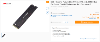 SSD Hiksemi Future Lite NVMe 2TB M.2 por $2,889 | CyberPuerta