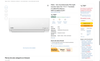 Aire Acondicionado Mabe 12,000 BTU por $4,799 | Oferta Amazon
