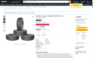Conjunto 4 Llantas MIRAGE MR-166 185/60R15 por $3,049 | Amazon