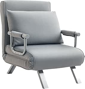 HOMCOM Single Chair Bed Click Clack Convertible Bed Settee Light Grey | Modern Faux