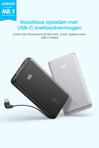 Anker Zolo Powerbank, 10.000 mAh 22,5W voor €21,99 bij Bol