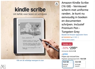 Amazon Kindle Scribe (release 2024) - 16GB - Tungsten Grey Met stylussen voor €299,99