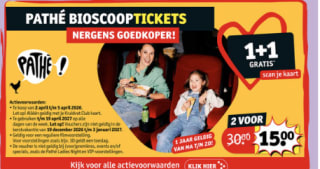 1+1 gratis op Pathé bioscooptickets bij Kruidvat