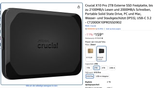 Crucial X10 Pro Portable SSD, 2 TB voor €159,99 bij Amazon