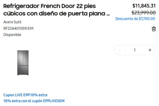 Refrigerador French Door 22 cu.ft (puerta plana) por $11,845 en Samsung