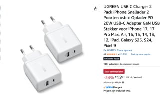 USB-C Oplader 2-Pack 20W PD Snellader voor €12,31 bij Amazon