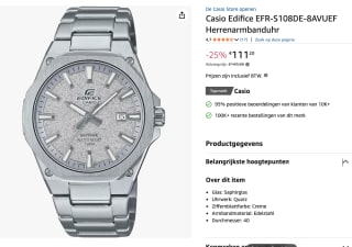 Casio Edifice EFR-S108DE-3AVUEF - Horloge voor €111,20 bij Amazon